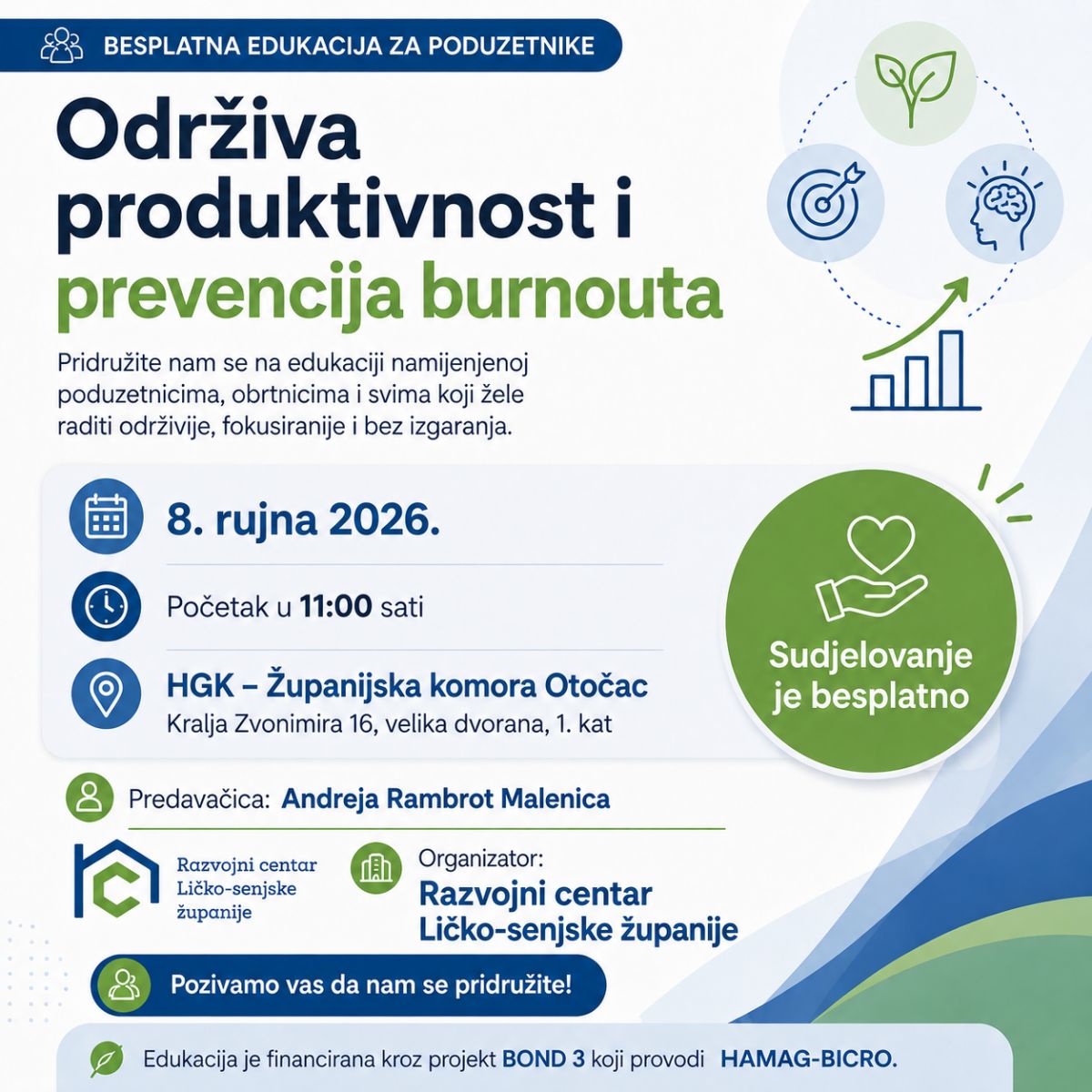 Poziv poduzetnicima na besplatnu edukaciju „Održiva produktivnost i prevencija burnouta“